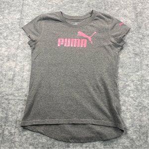 Puma Girls Gray/Pink Short Sleeve Crew Neck Athletic‎ T-Shirt Size XL(16)